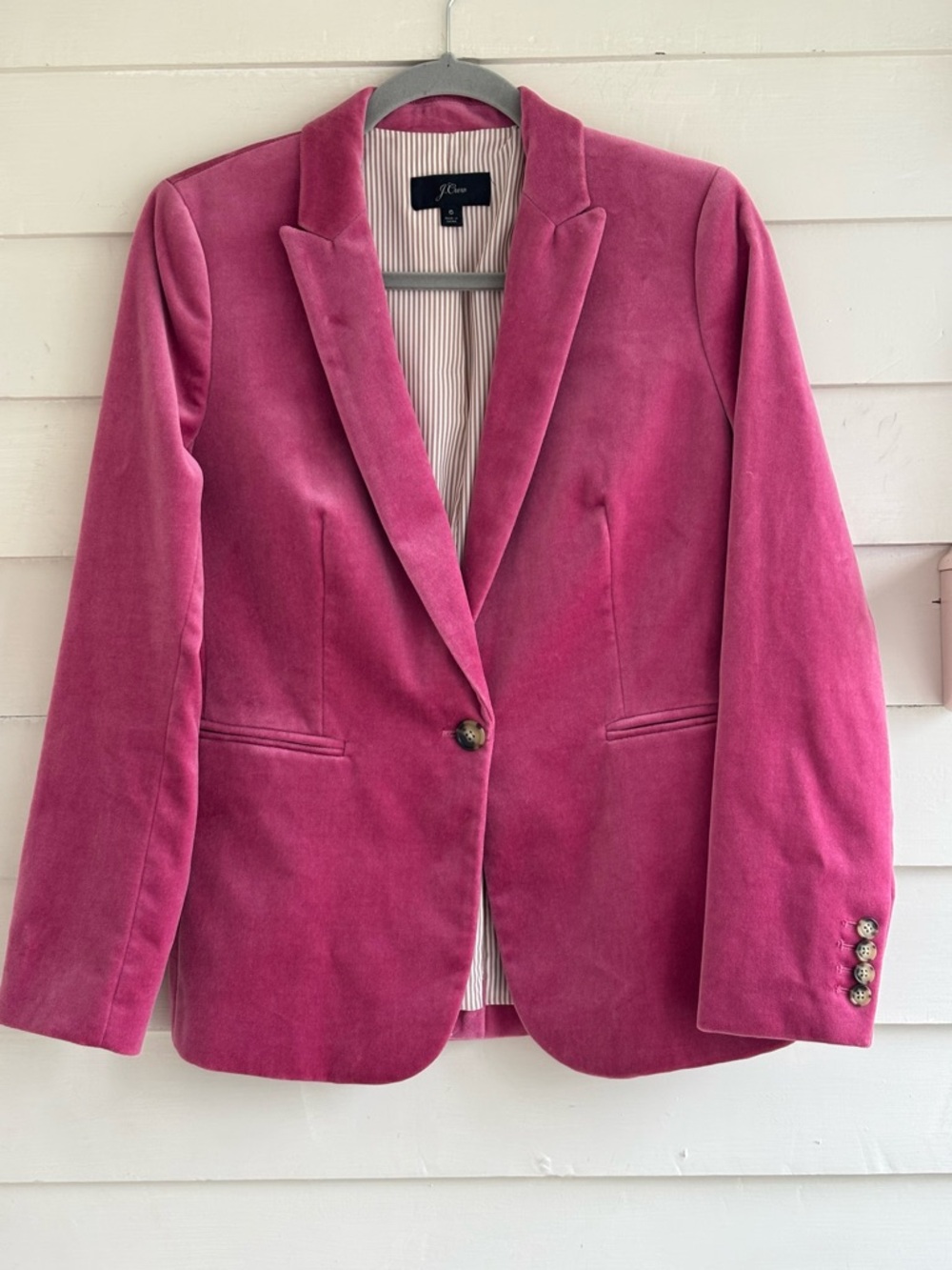 J. Crew Parke Pink Cotton Velvet One Button Blazer Jacket Size 6